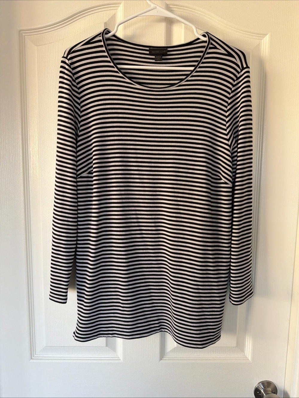 J.Jill Wearever Black White Chevron Striped Top Petite Large Stretch Long Sleeve